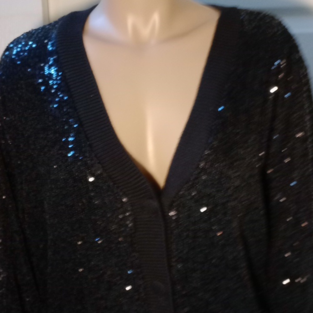 INC International Concepts Black Sequin Cardigan - Picture 3 of 11